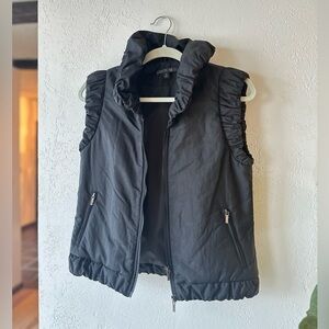Lafayette 148 Black Ruffle Trim Puffer Vest Puffy Small Nylon Zip Up